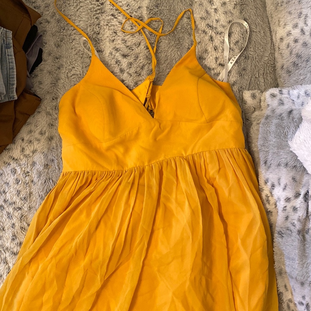 Azazie Aaida Marigold Leg Length Dress